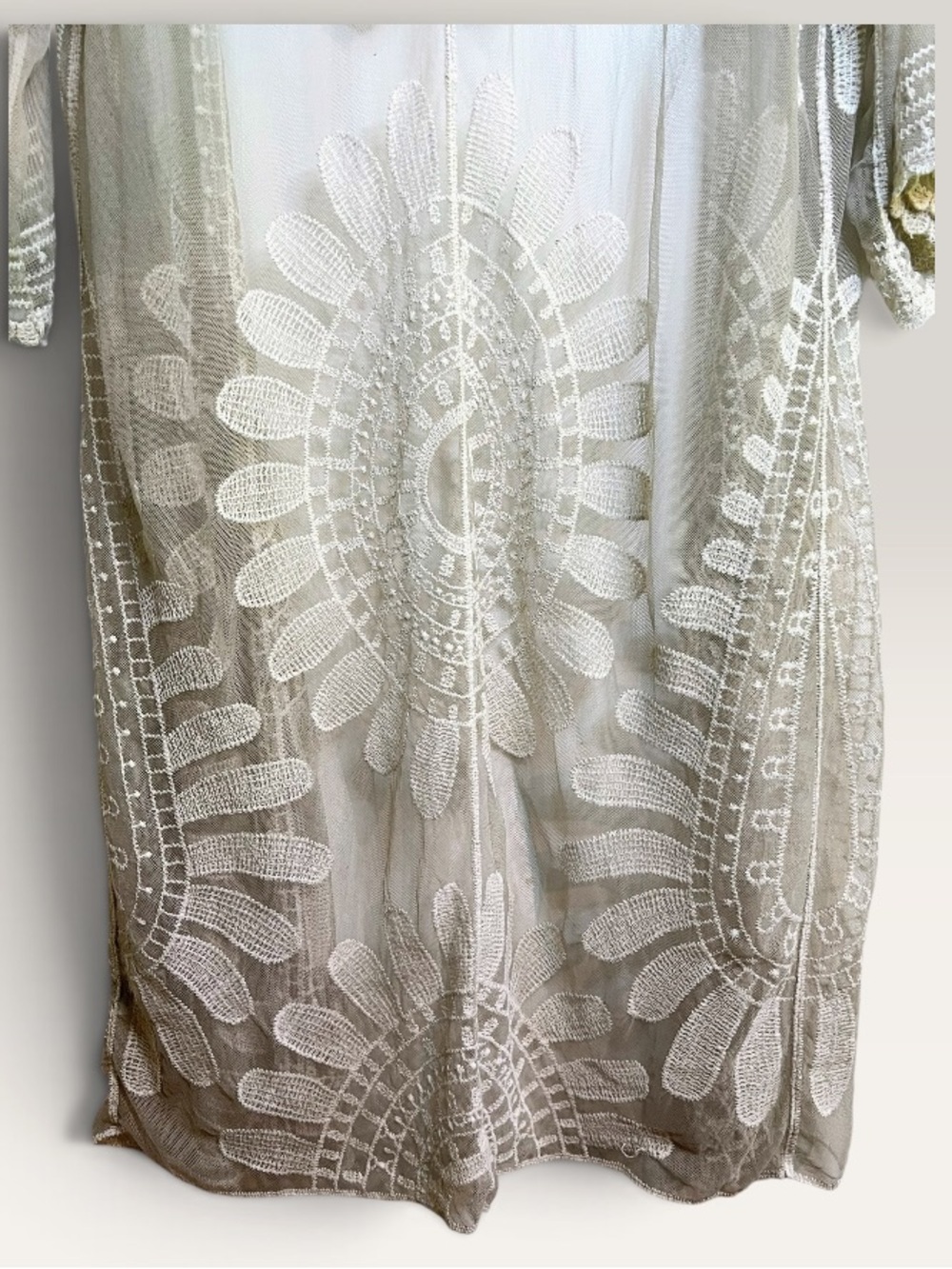 Rebellion Lace Embroidered Sheer Kimono Cover-Up in Cream L - Picture 2 of 7